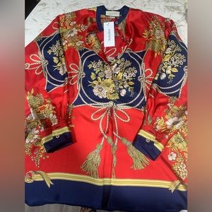 Gucci oversized Red Floral and Tassel Print Silk Twill